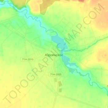 Topografische kaart Юргинское, hoogte, reliëf