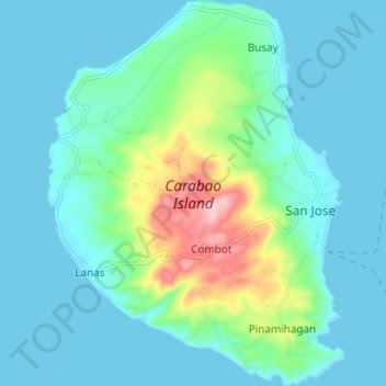 Topografische kaart Carabao Island, hoogte, reliëf