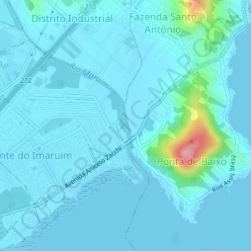 Topografische kaart Rio Maruim, hoogte, reliëf