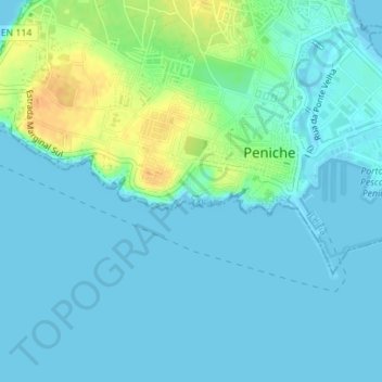 Topografische kaart Praia do Porto de Areia Sul, hoogte, reliëf