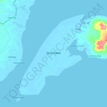 Topografische kaart Sacol Island, hoogte, reliëf