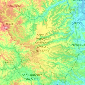 Topografische kaart Área de Proteção Ambiental Aldeia - Beberibe, hoogte, reliëf