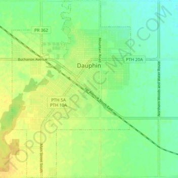 Topografische kaart Dauphin, hoogte, reliëf