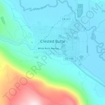 Topografische kaart Crested Butte, hoogte, reliëf