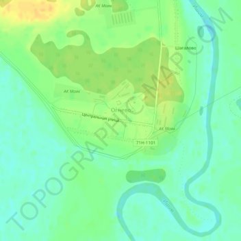 Topografische kaart Огнево, hoogte, reliëf