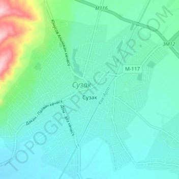 Topografische kaart Сузак, hoogte, reliëf