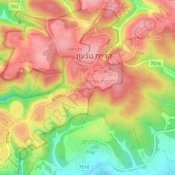 Topografische kaart Kiryat Tivon, hoogte, reliëf
