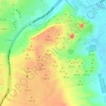 Topografische kaart Piramiden van Gizeh, hoogte, reliëf