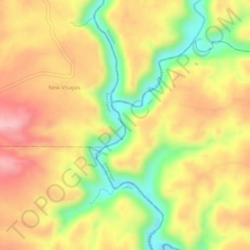 Topografische kaart Muleta River, hoogte, reliëf