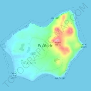 Topografische kaart Île d'Entrée, hoogte, reliëf