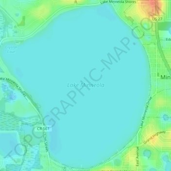 Topografische kaart Lake Minneola, hoogte, reliëf