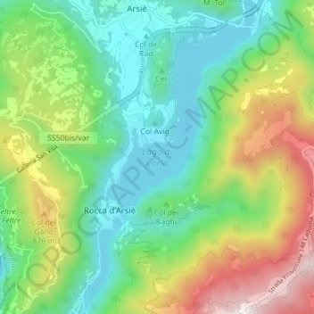 Topografische kaart Lago di Corlo, hoogte, reliëf
