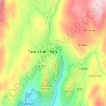 Topografische kaart Cascata Castro Laboreiro, hoogte, reliëf