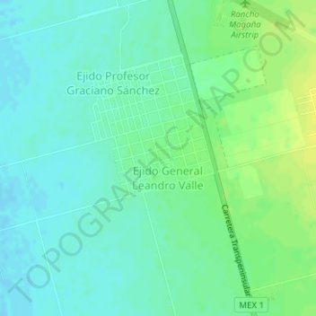 Topografische kaart Ejido General Leandro Valle, hoogte, reliëf