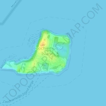 Topografische kaart Coochiemudlo Island, hoogte, reliëf