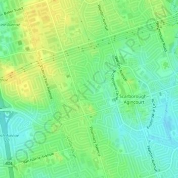Topografische kaart Beverly Glen Park, hoogte, reliëf