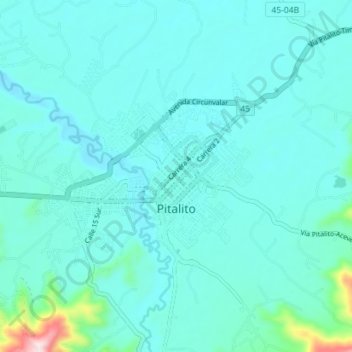 Topografische kaart Pitalito, hoogte, reliëf