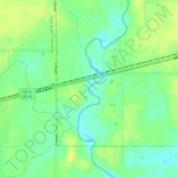 Topografische kaart Ford River, hoogte, reliëf