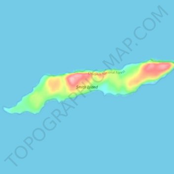 Topografische kaart Smith Island, hoogte, reliëf