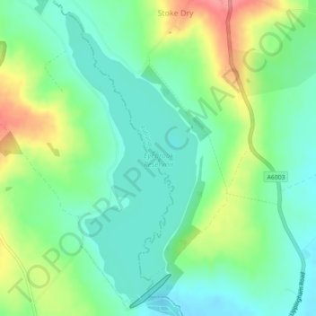 Topografische kaart Eyebrook Reservoir, hoogte, reliëf
