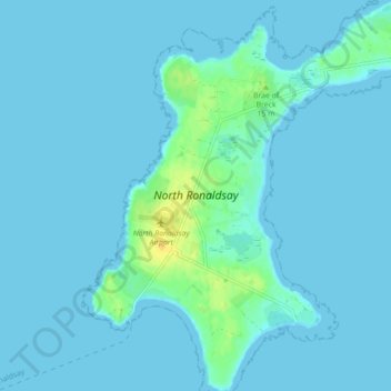 Topografische kaart North Ronaldsay, hoogte, reliëf