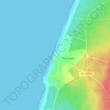 Topografische kaart Praia de Pedrogão, hoogte, reliëf