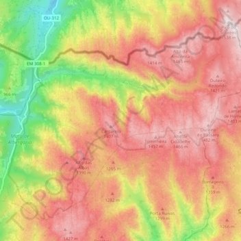 Topografische kaart Área de Proteção Total do Parque Nacional da Peneda-Gerês, hoogte, reliëf