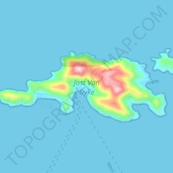 Topografische kaart Jost Van Dyke, hoogte, reliëf