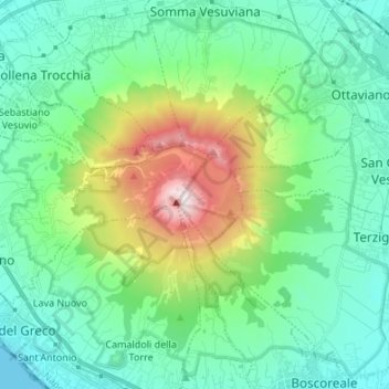 Topografische kaart Parco Nazionale del Vesuvio, hoogte, reliëf