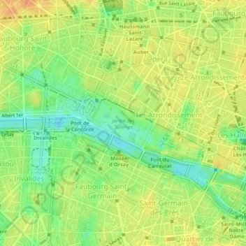 Topografische kaart Jardin des Tuileries, hoogte, reliëf