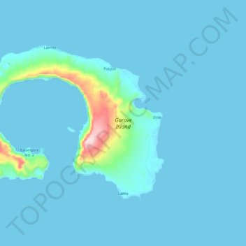 Topografische kaart Garove Island, hoogte, reliëf