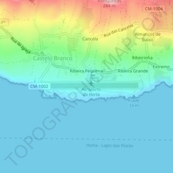 Topografische kaart Ribeira Pequena, hoogte, reliëf