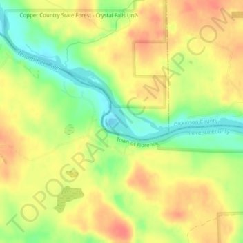 Topografische kaart Menominee River, hoogte, reliëf