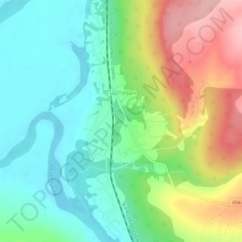 Topografische kaart Партизан, hoogte, reliëf