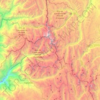 Topografische kaart Zona Reservada Cordillera Huayhuash, hoogte, reliëf