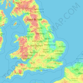 Topografische Kaart Engeland Hoogte Relief