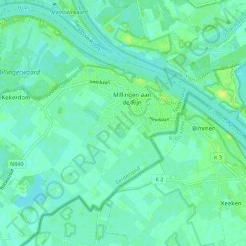 Topografische kaart Millingen aan de Rijn, hoogte, reliëf