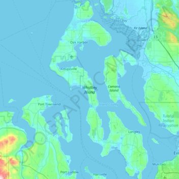 Map Of Whidbey Island Topografische Kaart Whidbey Island, Hoogte, Reliëf