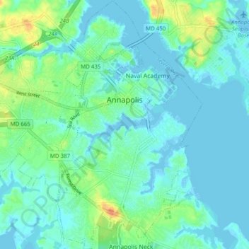 Map Of Annapolis Md Topografische Kaart Annapolis, Hoogte, Reliëf