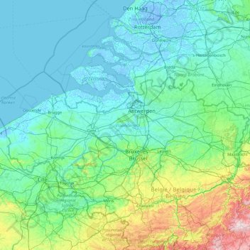 hoogte kaart belgie Topografische kaart Vlaanderen, hoogte, reliëf