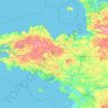 Topografische kaart Bretagne, reliëfkaart, hoogtekaart