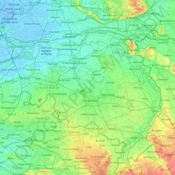 Topografische kaart Noord-Brabant, hoogte, reliëf